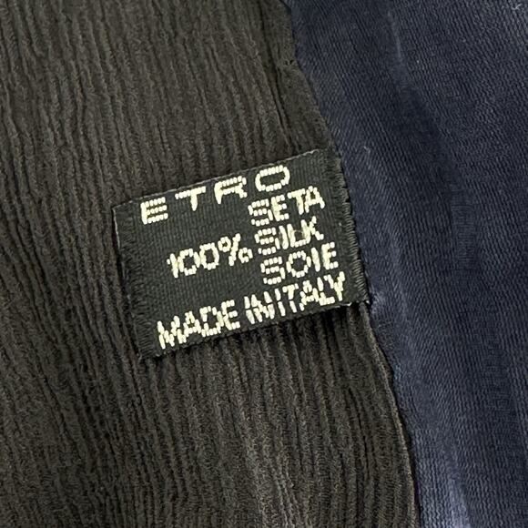 etro Italy 100% silk solid blue black crinkle Ruffle Hem scarf - Picture 4 of 16